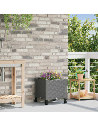 Vaso da Giardino con Ruote Grigio Chiaro 40 x 40 x 48 cm PP