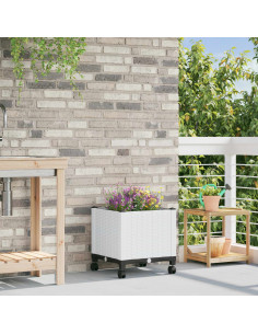 Vaso da Giardino con Ruote Bianco 40 x 40 x 48 cm PP