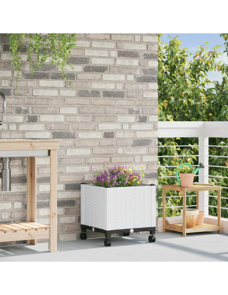 Vaso da Giardino con Ruote Bianco 40 x 40 x 48 cm PP