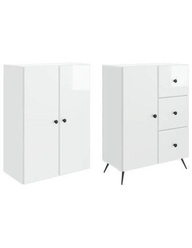 Set di armadi 2 pcs Bianco Lucido Legno ingegnerizzato