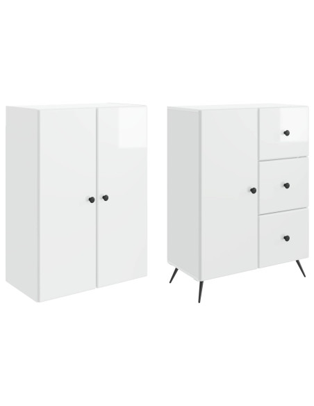 Set di armadi 2 pcs Bianco Lucido Legno ingegnerizzato