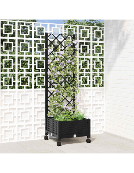 Vaso da giardino con grigliato e ruote Nero 40 x 40 x 131,5 cm