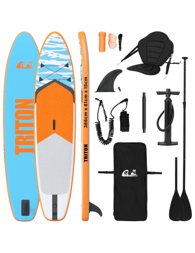 SUP Board con Seggiolino 2-in-1 TRITON 366 x 81 x 15 cm Blu per