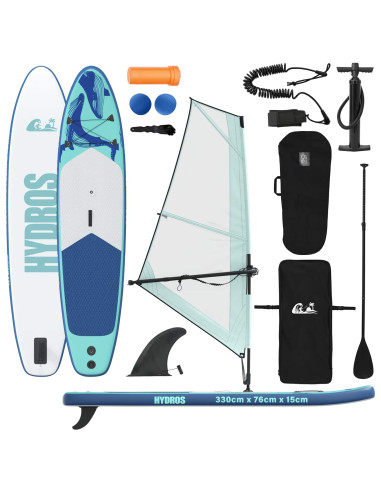 SUP gonfiabile con vela HYDROS 330 x 76 x 15 cm Turchese per