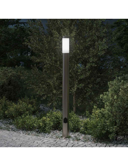 Lampada a paletto con presa elettrica 110 cm Acciaio Inox IP44