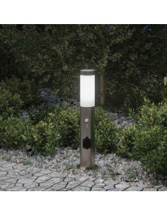 Lampada a paletto con sensore e presa 50 cm Acciaio Inox IP44