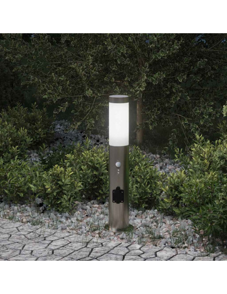 Lampada a paletto con sensore e presa 50 cm Acciaio Inox IP44