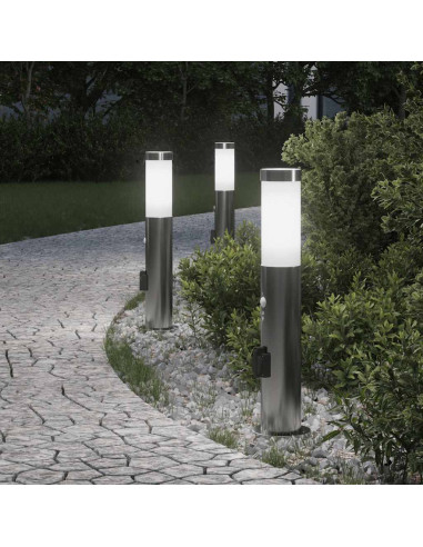 Lampioni a dissuasore con sensore e presa 3 pz 50 cm Acciaio Inox IP44