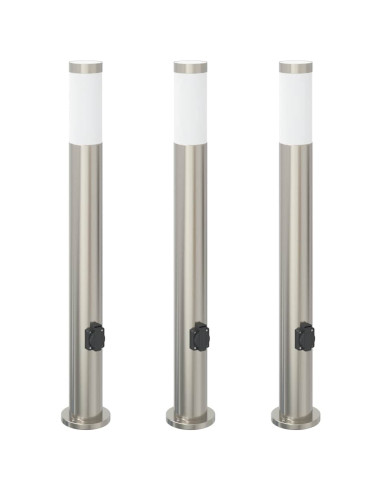 Lampioni a palo con presa elettrica 3 pz 80 cm Acciaio Inox IP44