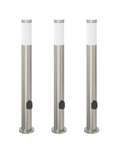 Lampioni a palo con presa elettrica 3 pz 80 cm Acciaio Inox IP44