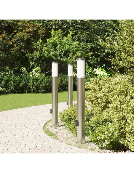 Lampioni a palo con presa elettrica 3 pz 80 cm Acciaio Inox IP44