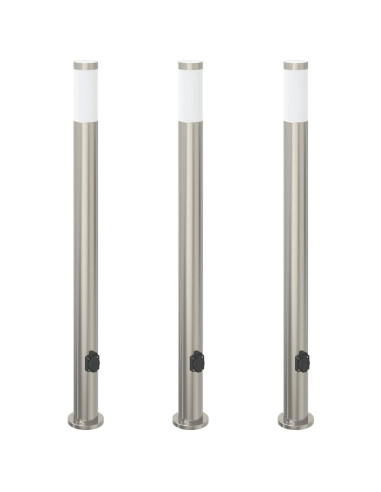 Lampioni a colonnina con presa elettrica 3 pz 110 cm Acciaio Inox IP44