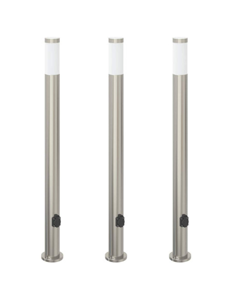 Lampioni a colonnina con presa elettrica 3 pz 110 cm Acciaio Inox IP44
