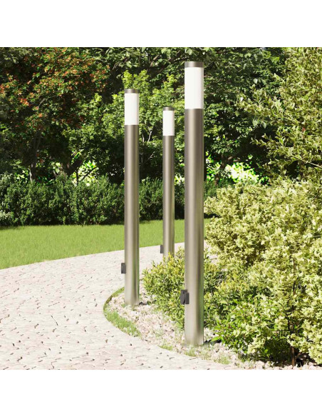 Lampioni a colonnina con presa elettrica 3 pz 110 cm Acciaio Inox IP44