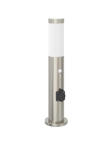 Lampada a paletto con sensore e presa 50 cm Acciaio Inox IP44