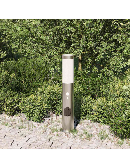 Lampada a paletto con sensore e presa 50 cm Acciaio Inox IP44