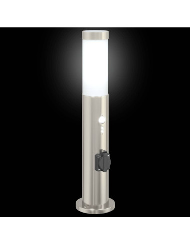 Lampada a paletto con sensore e presa 50 cm Acciaio Inox IP44