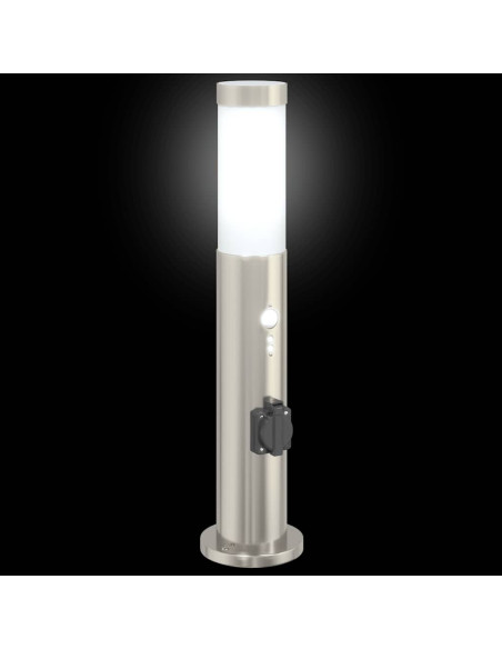 Lampada a paletto con sensore e presa 50 cm Acciaio Inox IP44