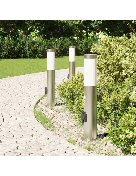 Lampioni a dissuasore con sensore e presa 3 pz 50 cm Acciaio Inox IP44