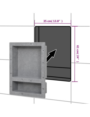 Nicchia da Doccia con 2 Scomparti Grigio Opaco 41x51x10 cm