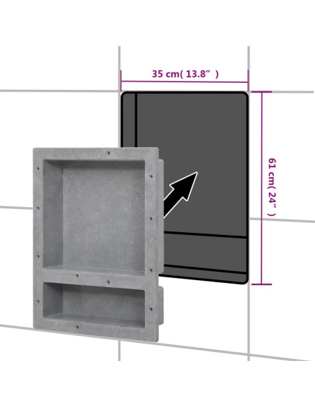 Nicchia da Doccia con 2 Scomparti Grigio Opaco 41x51x10 cm