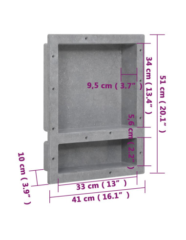 Nicchia da Doccia con 2 Scomparti Grigio Opaco 41x51x10 cm