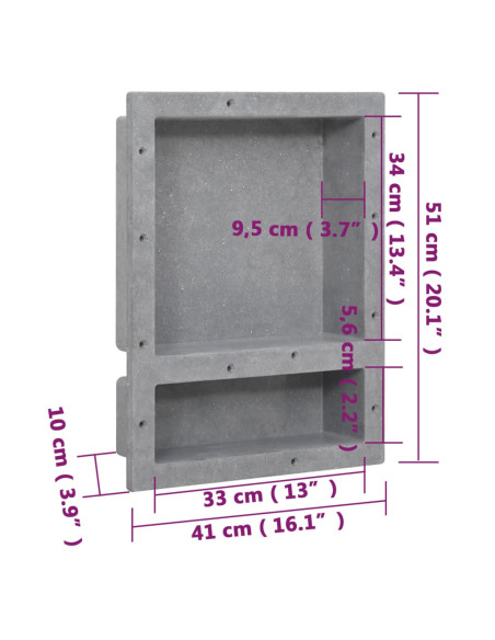 Nicchia da Doccia con 2 Scomparti Grigio Opaco 41x51x10 cm