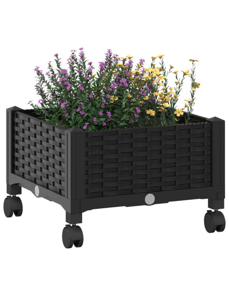 Vaso da Giardino con Ruote Nero 40 x 40 x 29 cm PP