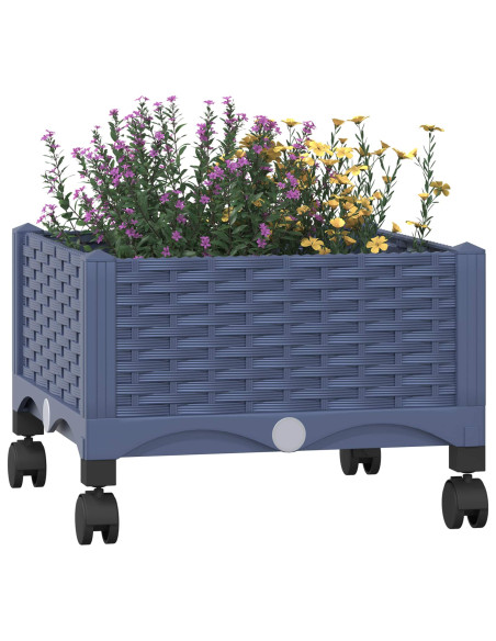 Vaso da Giardino con Ruote Blu Grigio 40 x 40 x 33 cm PP