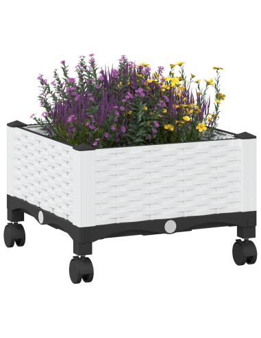 Vaso da Giardino con Ruote Bianco 40 x 40 x 33 cm PP