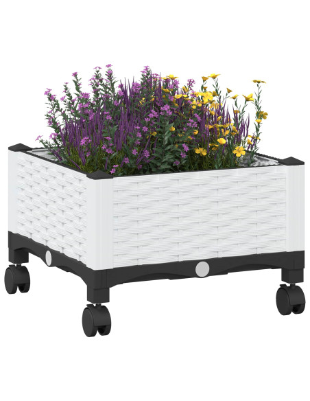 Vaso da Giardino con Ruote Bianco 40 x 40 x 33 cm PP