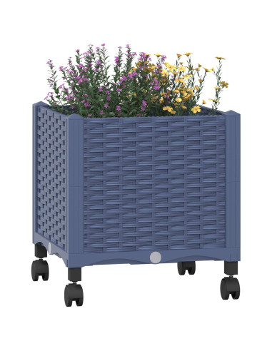 Vaso da Giardino con Ruote Blu Grigio 40 x 40 x 48 cm PP