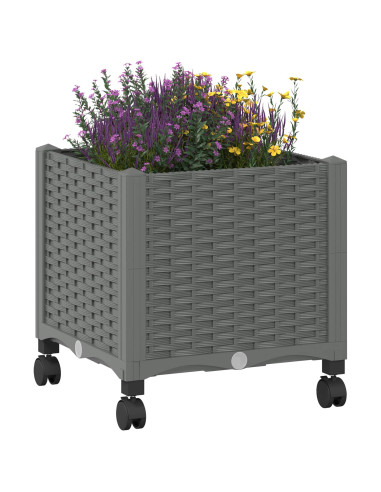 Vaso da Giardino con Ruote Grigio Chiaro 40 x 40 x 48 cm PP