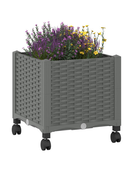 Vaso da Giardino con Ruote Grigio Chiaro 40 x 40 x 48 cm PP