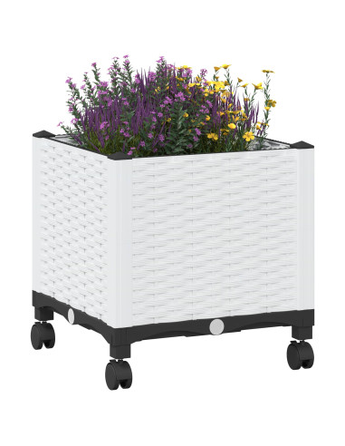 Vaso da Giardino con Ruote Bianco 40 x 40 x 48 cm PP