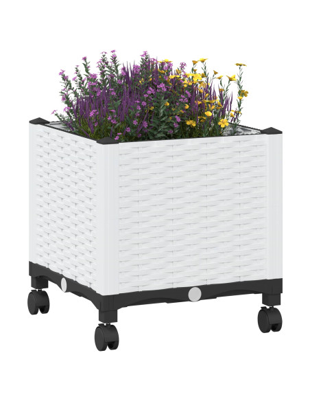 Vaso da Giardino con Ruote Bianco 40 x 40 x 48 cm PP