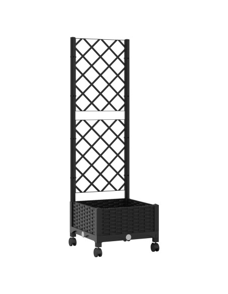 Vaso da giardino con grigliato e ruote Nero 40 x 40 x 131,5 cm