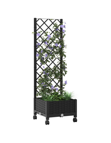 Vaso da giardino con grigliato e ruote Nero 40 x 40 x 131,5 cm