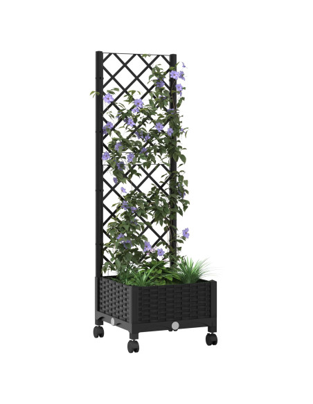 Vaso da giardino con grigliato e ruote Nero 40 x 40 x 131,5 cm