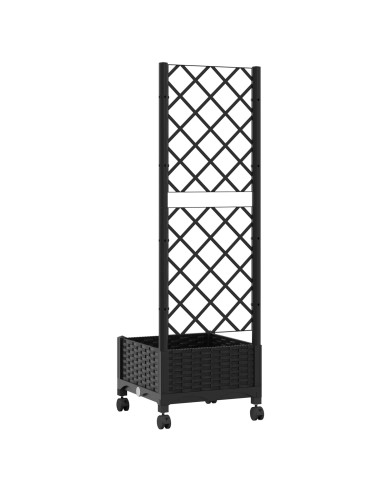 Vaso da giardino con grigliato e ruote Nero 40 x 40 x 131,5 cm