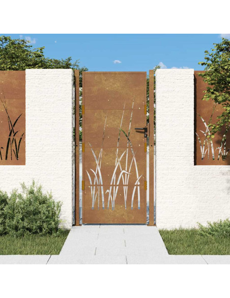Cancello da giardino 100x175 cm in acciaio Corten con design erba