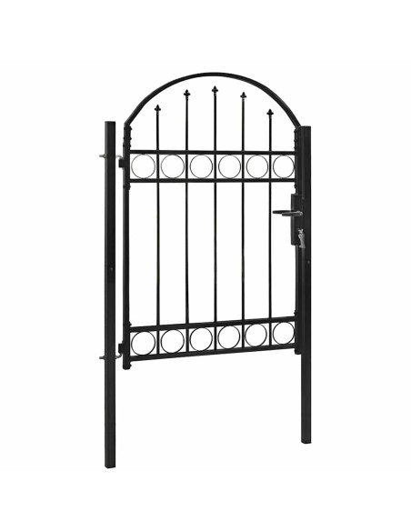 Cancello per recinzione ASSEN con parte superiore ad arco in acciaio 102x125 cm Nero