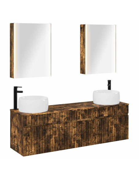 Set di Armadi da Bagno 5 pcs Rovere Fumo 53 x 15,5 x 70 cm
