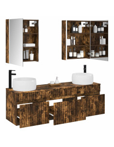Set di Armadi da Bagno 5 pcs Rovere Fumo 53 x 15,5 x 70 cm 2