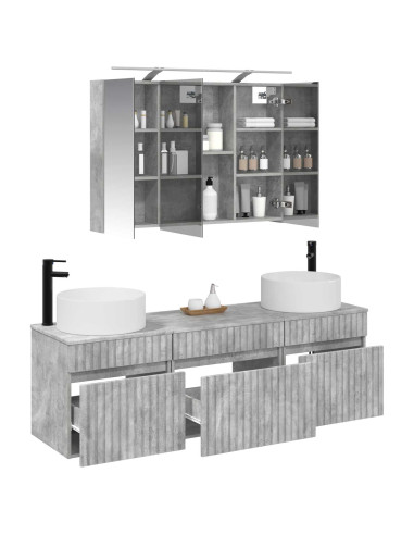 Set di Armadi da Bagno 4 pcs Grigio Cemento 100 x 14,5 x 70 cm