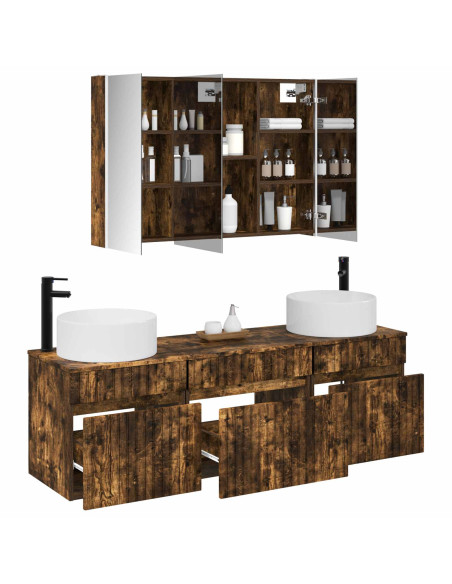 Set di Armadi da Bagno 4 pcs Rovere Fumo 103,5 x 15,5 x 70 cm