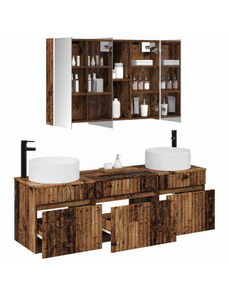 Set di Armadi da Bagno 4 pcs Legno antico 103,5 x 15,5 x 70 cm