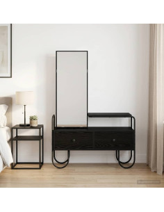 Tavolo da Trucco con cassetto Rovere Nero Legno ingegnerizzato