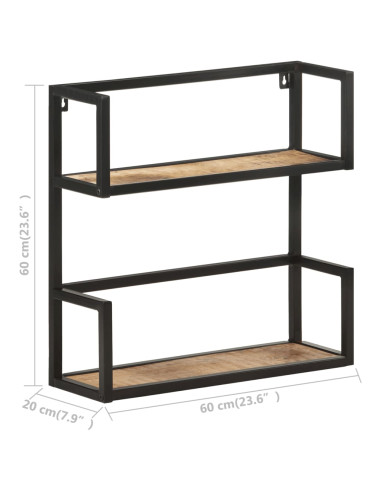 Scaffale a Muro 60x20x60 cm in Legno di Mango Grezzo