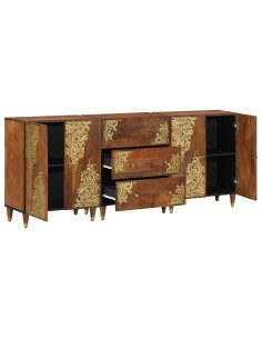 Set di Armadi da Bagno con cassetto 3 pcs Miele Marrone e Oro 2